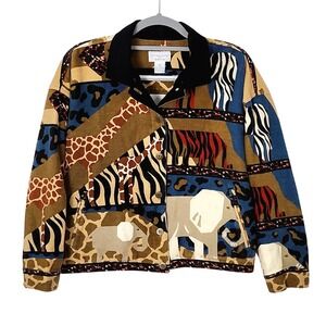 Vintage 90s‎ Christopher & Banks Safari Animal Print Cotton Jacket Womens Medium